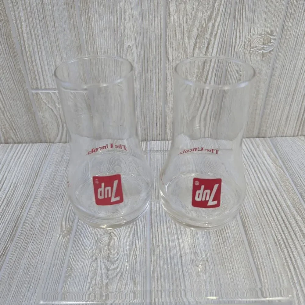 Vintage Lot of 2 7UP Glasses The Uncola Collectible Upside Down Drinking Glass